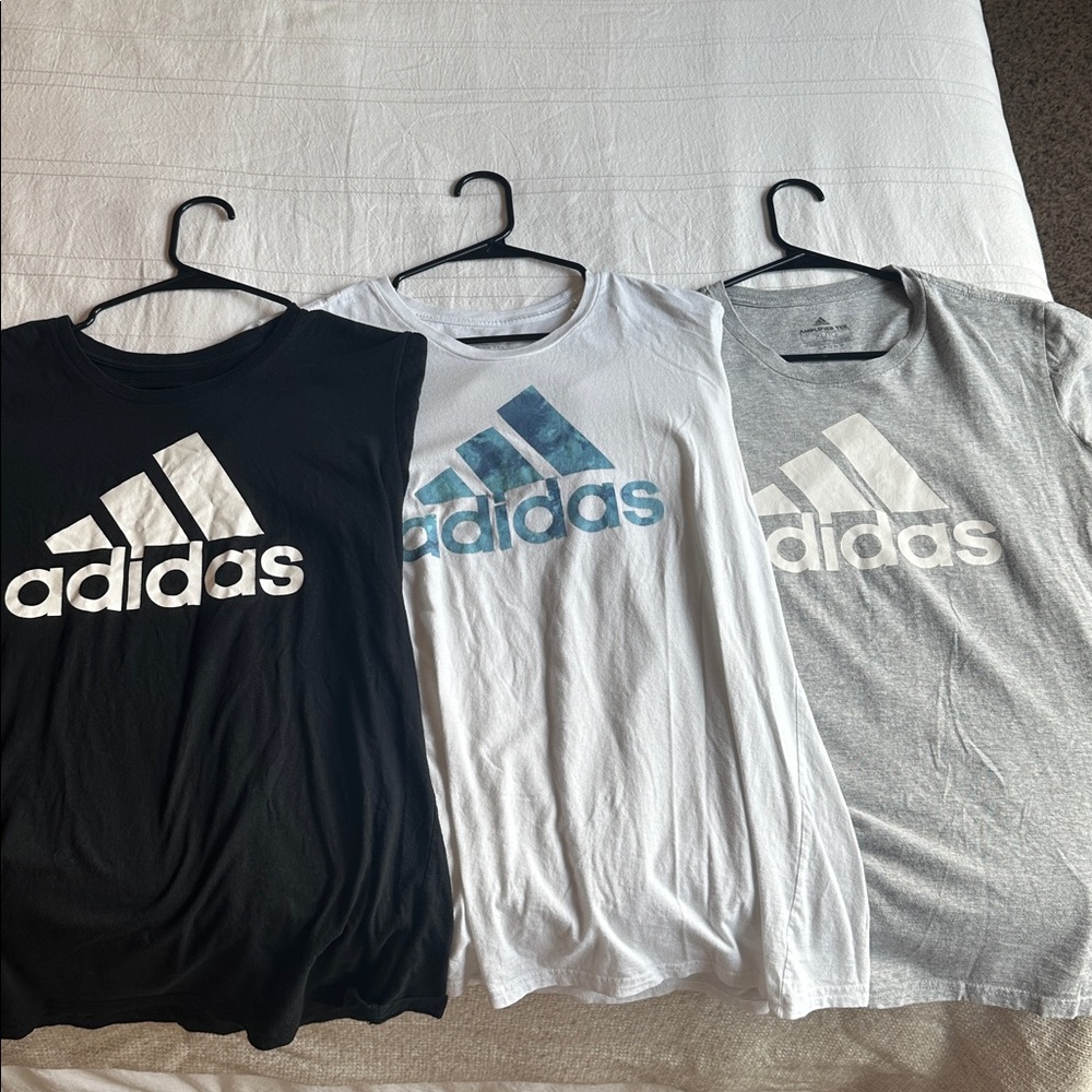EUC LOT Adidas Black, White, and Gray Logo T-Shirts XL